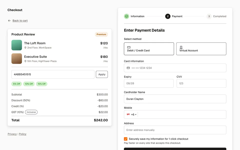 Checkout screen preview
