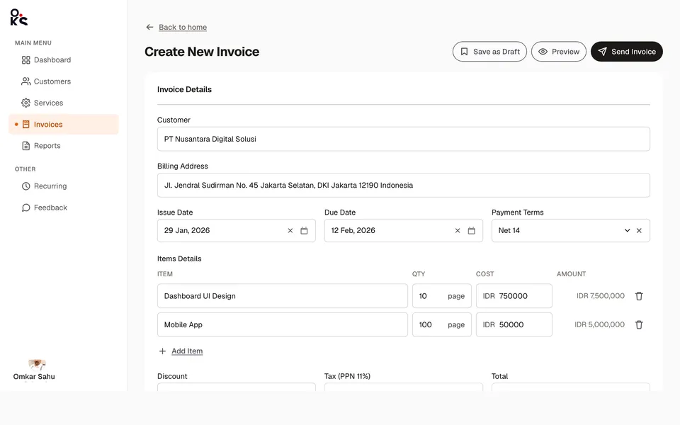 Invoice detail screen preview