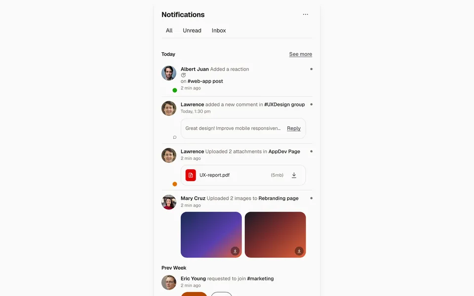 Notifications feed screen preview