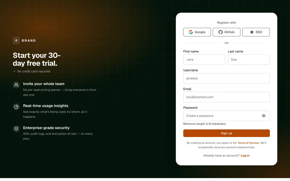 Sign-up screen screen preview